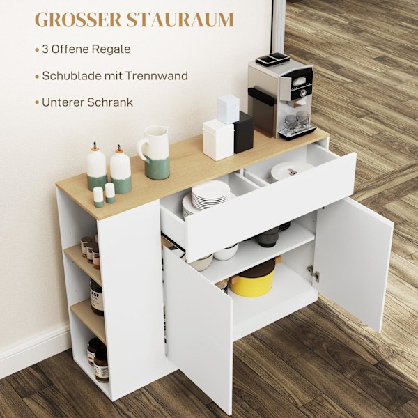 Rootz Sideboard Cabinet - Stor lagringsarrangör - Konsolbord - gott om förvaring - 105 x 30 x 81,5 cm - Modern vit - brun finish