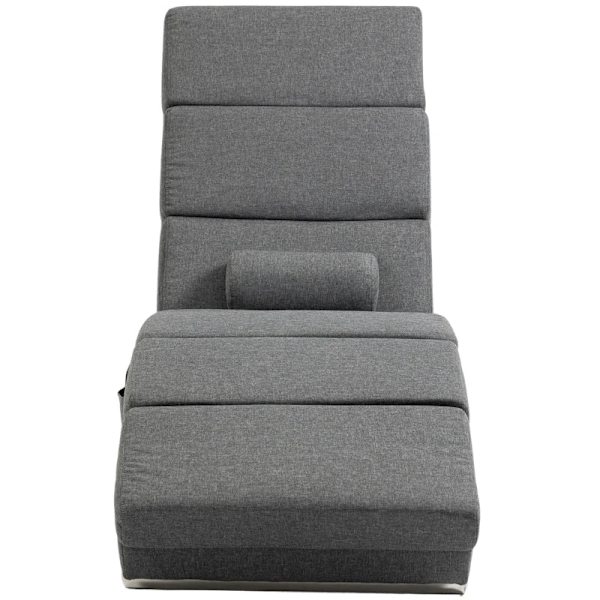 Rootz Massagestol - Avslappningsstol - Liggstol - Golvstol - Sidoficka - 5 lägen - 8 vibrationspunkter - MDF-paneler - Stålram - Linnetyg - Grå - 56 x