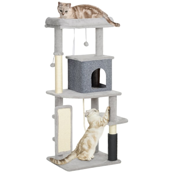 Rootz 52 "Cat Tree - Activity Scratching Post - Play Center - Sisal for Claw Care - 55L X 44W X 132H CM - Grå