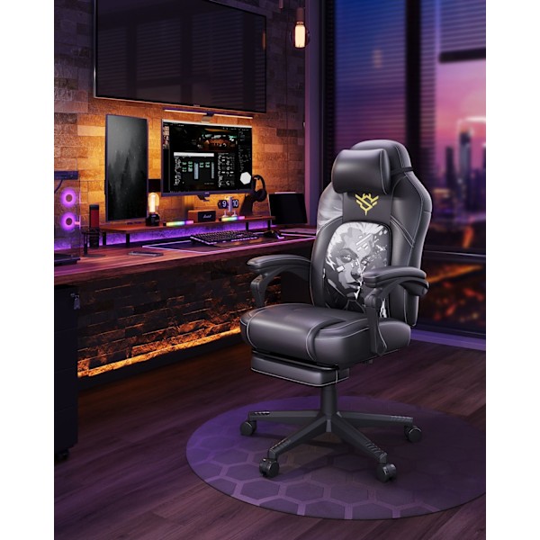 Rootz Højdejusterbar spilstol - Spilsæde - Gamerstol - Ergonomisk komfort - 70x70x (119-129) cm - Blæk sort