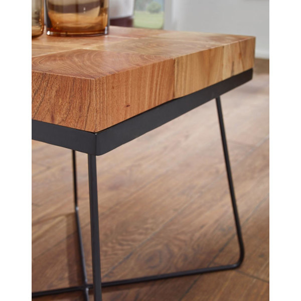 Rootz sidebord 45 x 45 x 51 cm Akacie massivt træ med metalstel - Industribord Firkantet massivt træbord Brun - Stuebord Moderne træbord med metalben