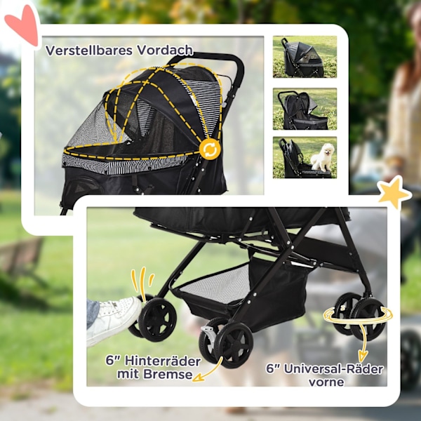 Rootz Dog Buggy Pet Stotaler - Koirakärry - Kissan buginen - palautuva kahva - 76,5 x 52 x 95 cm