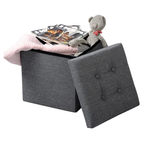 Rootz Opbevaringsskammel - Siddebænk - Osmannisk - Fodstøtte - Opbevaringsboks - Foldbart sæde - Opbevaringskube - Mørkegrå - 37,5x38x37,5 cm