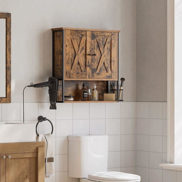 Rootz Seinäkaappi - Säilytyskori - Säilytyskaappi - Kylpyhuoneen kaappi - Kylpyhuoneen seinäkaappi - Lastulevy/teräs - Vintage ruskea-musta - 60 x 16