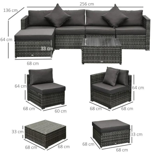 Rootz 6-delt sofasæt - Hjørnestole - Enkelte lænestole - Taburet