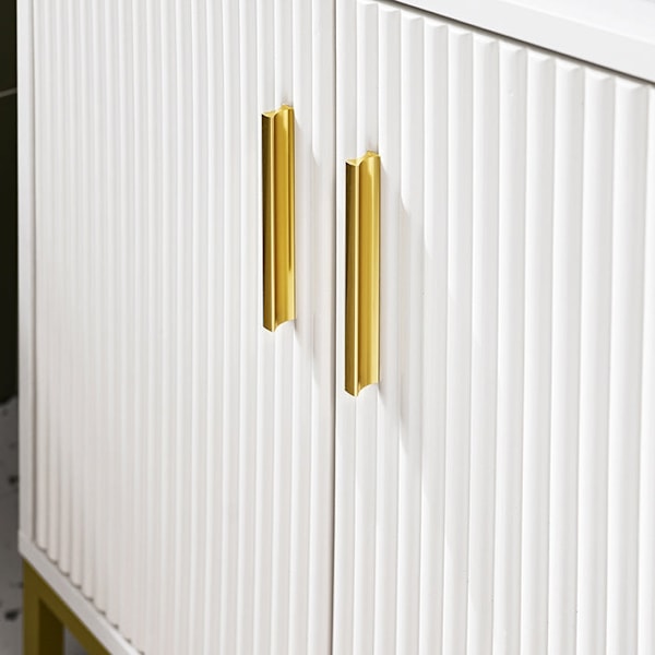 Rootz Sink Unit Cabinet - Badeværelsesskab - Opbevaringsskab - Justerbar hylde - 60x59x30cm - Klassisk hvid med gyldne metalhåndtag - Moderne design