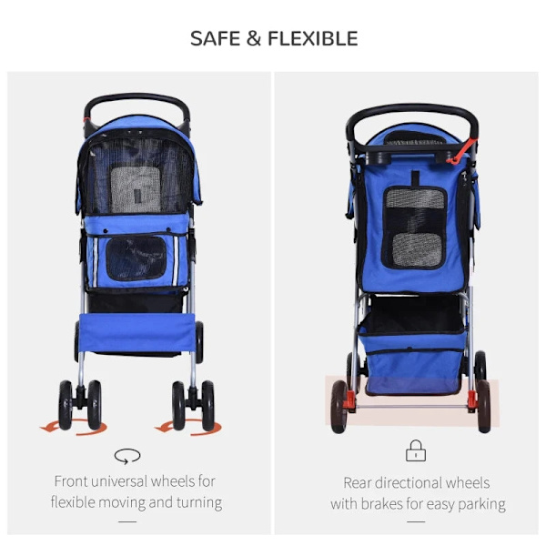 Rootz Dog Stroller - Pet Stroller - Dog Buggy - Dog Stroller For Travel - Foldable Pet Stroller - Dog Travel Buggy - Compact Pet Carriage - Blue - 75L