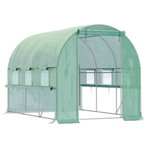 Rootz Greenhouse - Folieväxthus - Tunnel Walk-in Växthus - Planthus - Folietält - 6 fönster - UV-skydd - Grön - 2,95 x 2 x 2 m