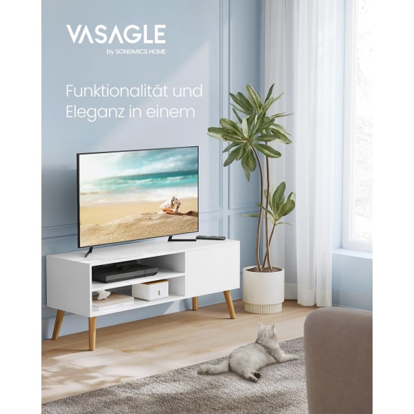 Rootz TV Stand - Underholdningscenter - Mediekonsol - Spånplade - Gummitræ - Hvid - 40cm x 120cm x 49cm - 19,7kg - 55kg Maks. belastningskapacitet - 1