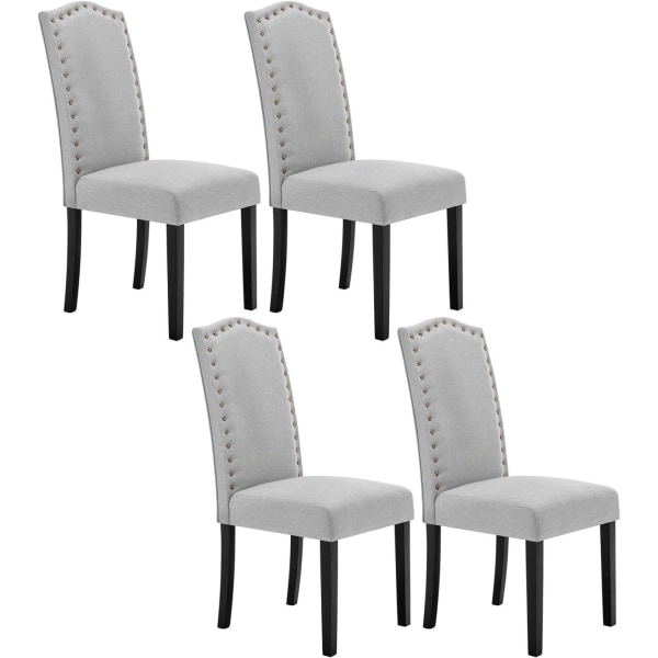 Rootz Set med 4 matstolar - Högryggsstolar - Massivträstolar - Ergonomisk design - Hållbar konstruktion - Golvskydd - Linne ljusgrå - 47cm x 103cm x 6