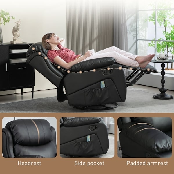 Rootz TV-lænestol med massagefunktion - Opvarmet biografstol - 360° rotation - Rocker Recliner - 8 massagepunkter - Tyk polstring - Fjernbetjening - 9