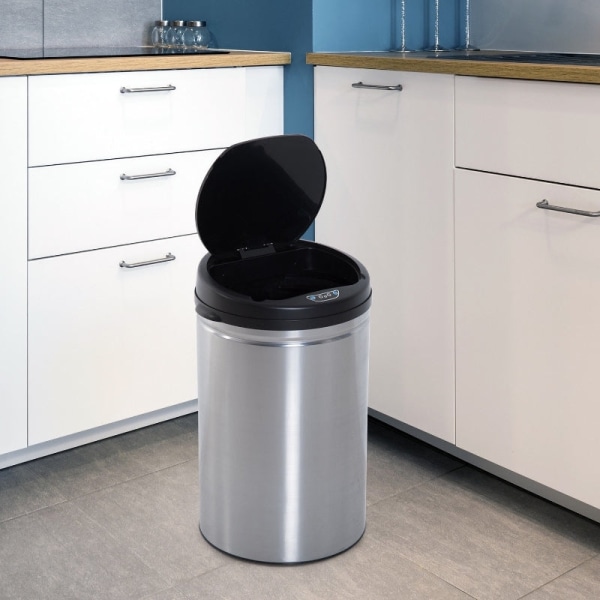 Rootz Rostfritt stål Automatisk sensor soptunna - Beröringsfri papperskorg - Rörelsesensor - Hygienisk - Bekväm - Snygg - Ø30,5 x H51,5 cm