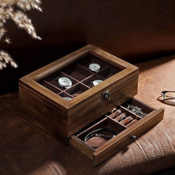 Rootz Watch Box - 8 fack Klockbox - Klockförvaringsbox - Watch Organizer Box - Klocklåda i trä - Lyxklockbox - Reseklocka Box - Watch Case Box