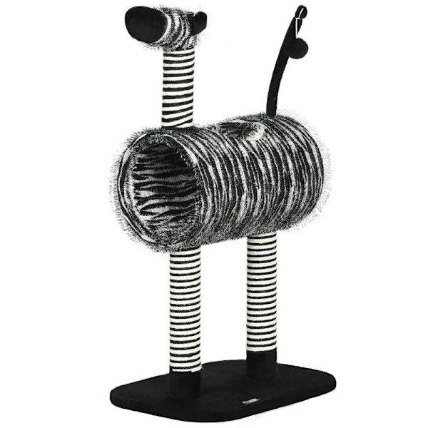 Rootz skrapstolpe - Kattklättertorn - Kattträd - 1 katttunnel - 3 skrapstolpar - Svart/Vit - 48,5 cm x 35 cm x 93 cm