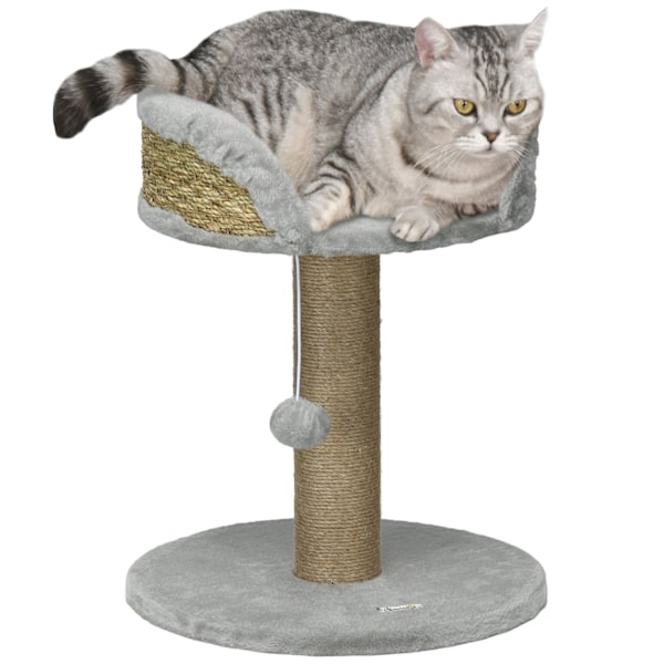 Rootz Scratching Tree Cat Bed - Cat Basket - Play Ball - Soft Plush Comfort - 40 cm x 40 cm x 49 cm - Grå, brun