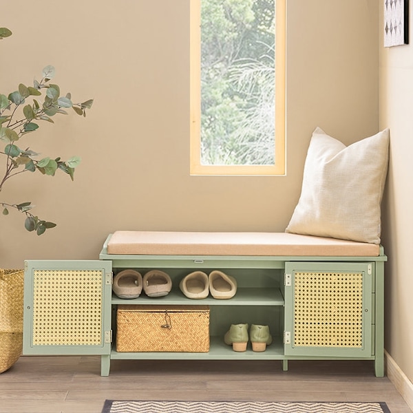 Rootz Modern Shoe Bench - Entrébænk - Opbevaringsorganisator - Luftgennemtrængelige gitterdøre - Justerbare hylder - MDF-konstruktion - 100 cm x 46 cm
