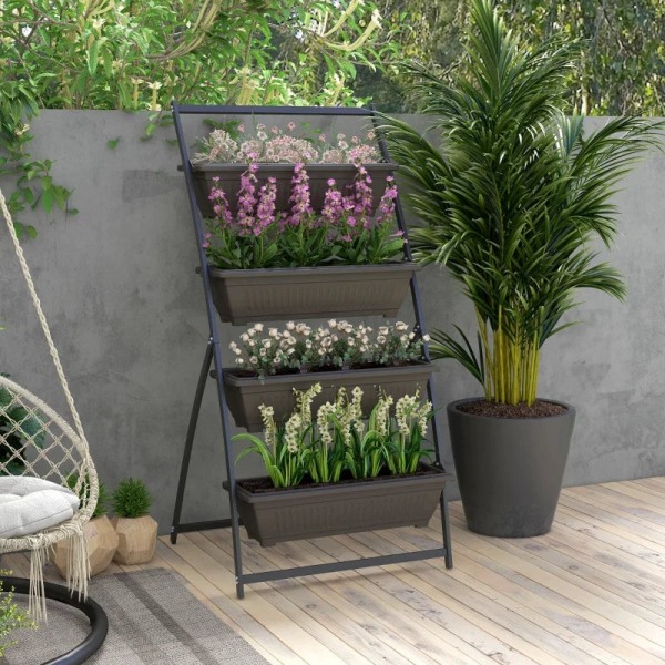 Rootz Plantetrappe - Blomstertrapper - Plantekasse - Stabelbar - Vejrbestandig - Brun - 76cm x 79cm x 162cm