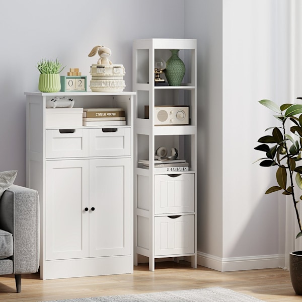 Rootz Compact kylpyhuonekaappi - tilaa säästävä kylpyhuoneen hylly - MDF kapea säilytystila - Maksimoi tila - 30x30x141.2cm - tyylikäs valkoinen viime