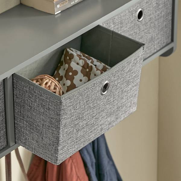 Rootz väggklädhängare med förvaring - Klädkrok - Hallarrangör - Inkluderar 3 vikbara fleeceboxar - 5 metallkrokar - Enkel montering - 100 cm x 31 cm x