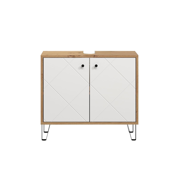 Rootz Washbasin Vanity - Bathroom Cabinet - Storage Unit - Sink Base - Vanity Stand - Bath Organizer - Under-sink Holder - White Matt Lacquer with Art