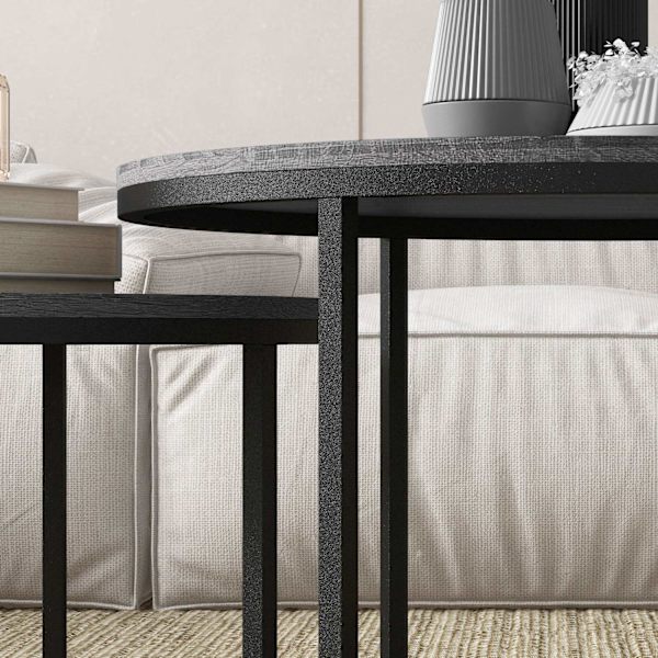 Rootz 2 Set soffbord - Sidobord - Sofatisk - Spacebesparing - 78,5x78,5x46,5cm & 59x59x36,5cm - grå metallram