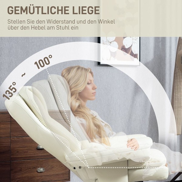 Rootz liggende stol med afføring - Loungestol - TV -stol - Ergonomisk luksus - 94 cm x 98 cm x 104 cm - Hvid - Faux læder