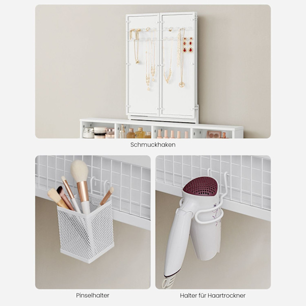 Rootz Sminkbordsset - Sminkbord - Sminkbordspall - Spånskiva stålkonstruktion - Vit - 40cm x 90cm x 141cm