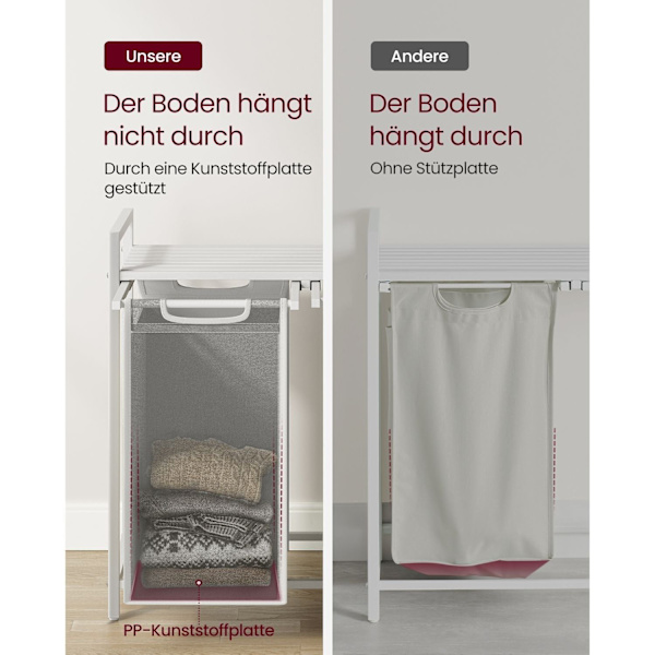 Rootz hvid vasketøjskurv med hylde - hæm - Opbevaringsorganer - MDF stålkonstruktion - Oxford stofposer - 73 cm x 33 cm x 72 cm - 30 kg Kapacitet - Pl
