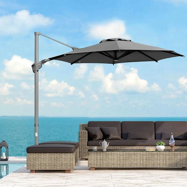Rootz Parasol - Cantilever Parasol - Cantilever Paraply - Med 360° rotation - Cross Stand - Mørkegrå - 300L x 300W x 250H cm