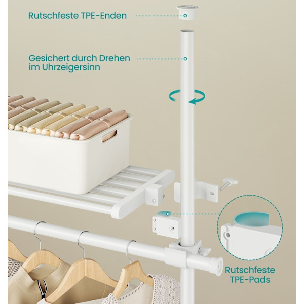 Rootz Klädställ högt i tak - Organizer - Hänggarderob - Stålram - Justerbara mått - 33,5 cm x (240-353)cm x (208-310)cm