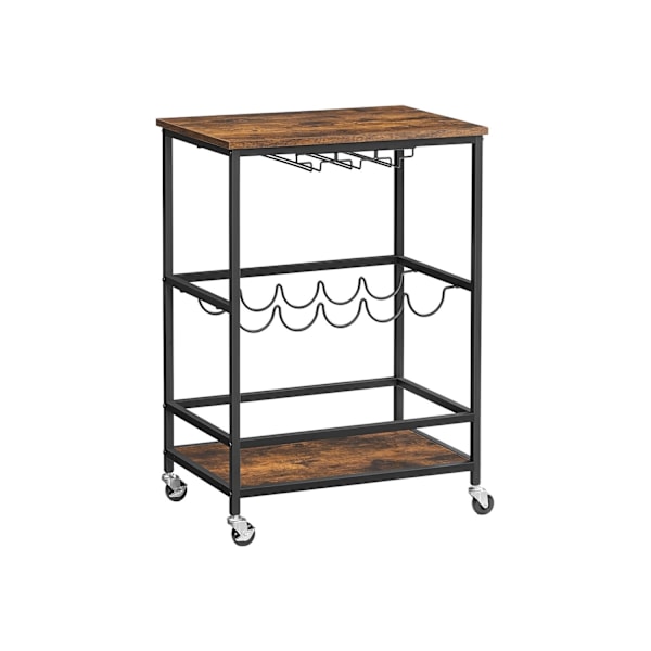 Rootz Vintage brun-sort serveringsvogn - Barvogn - Rustik drikkevogn - Spånplader og stål - 60 cm x 40 cm x 75 cm - 12 kg - Stilfuld boligindretning
