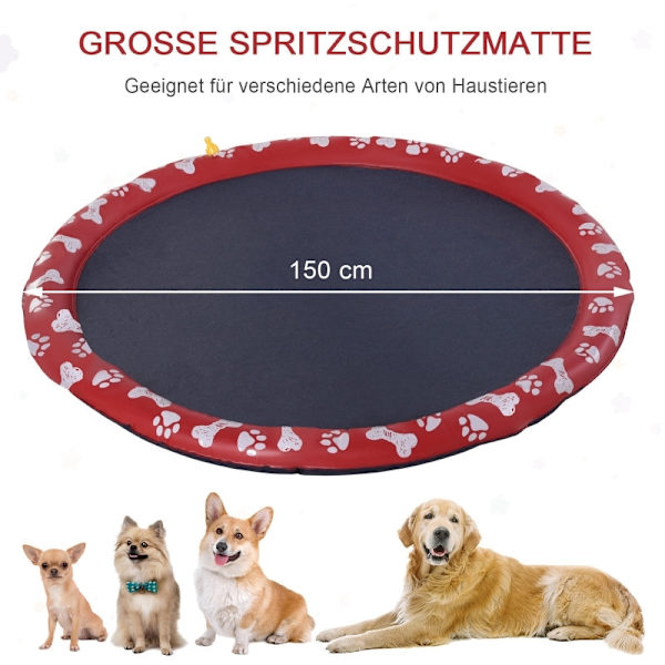 Rootz PawHut Hundebassin - Sammenklappeligt kæledyrsbassin - Skridsikret hundesvømmebassin - Robust plastik - Vandstråler - Ø150 cm - Rød
