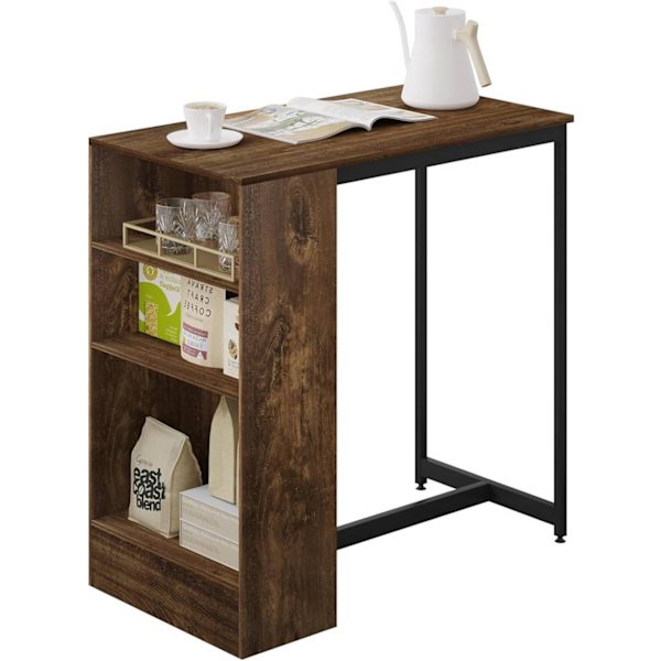Rootz Home Barbord med vinhylde - Højt Bistrobord - Køkkenbord - Træmateriale - 91cm x 91cm x 49cm