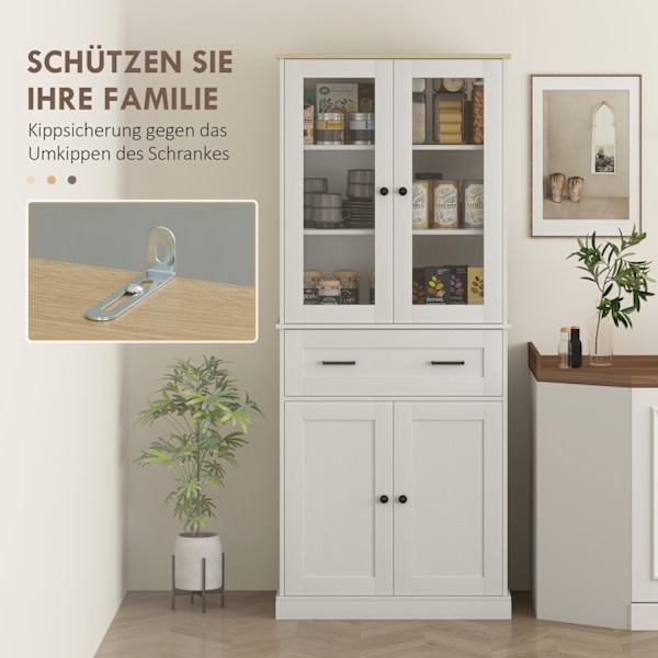 Rootz Kitchen Cabinet - Buffet - Akrylfrontskuffer - Ekstra opbevaring - 76 x 40 x 182,5 cm hvid