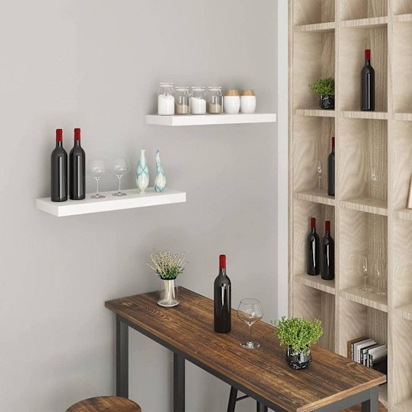 Rootz Sæt med 3 væghylder - Displayhylder - Opbevaringshylder - Holdbar MDF & PVC finer - Fugtbestandig - Nem installation - Alsidig brug - Flere læng