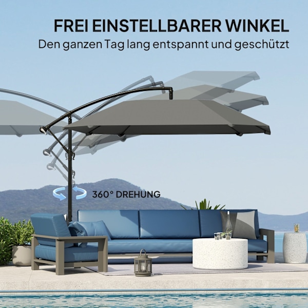 Rootz Aluminium Ø 260 cm Parasol - Patio paraply - Balkon baldakin - Vandtæt krumtap - Fiberglas ribben - 304 cm x 260 cm x 245 cm
