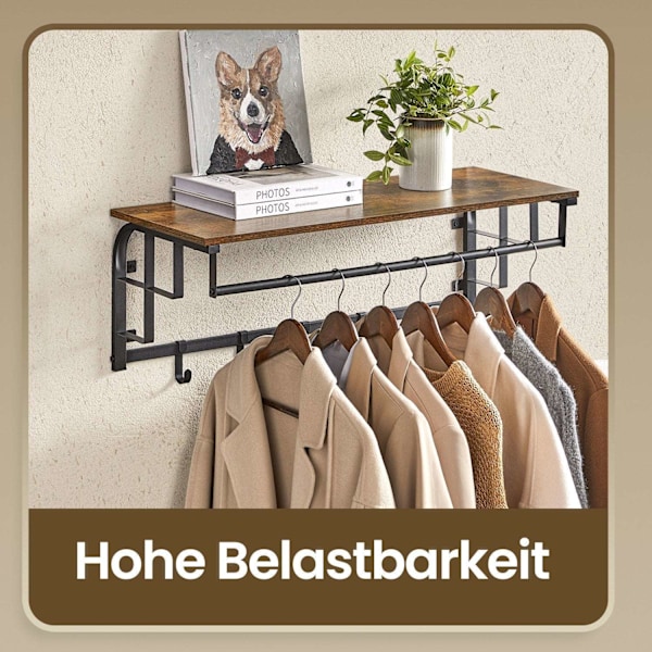 Rootz Wall Garderobe Opbevaringshylde - Væghylde - Hængende hylde med tøjskinne - Rumbesparer - 80 x 30 x 27 cm