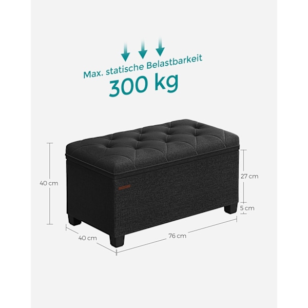 Rootz Opbevaringsskammel - Osmannisk - Fodstøtte - MDF-materiale - 40 cm x 76 cm x 40 cm - Blæk sort farve