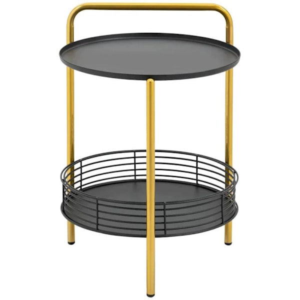 Rootz Sidobord - 2-i-1 Design - Industriell design - Serveringsbricka + Sidobord 1 Hylla - Stål - Guld + Svart - 43L x 45W x 61,5H cm