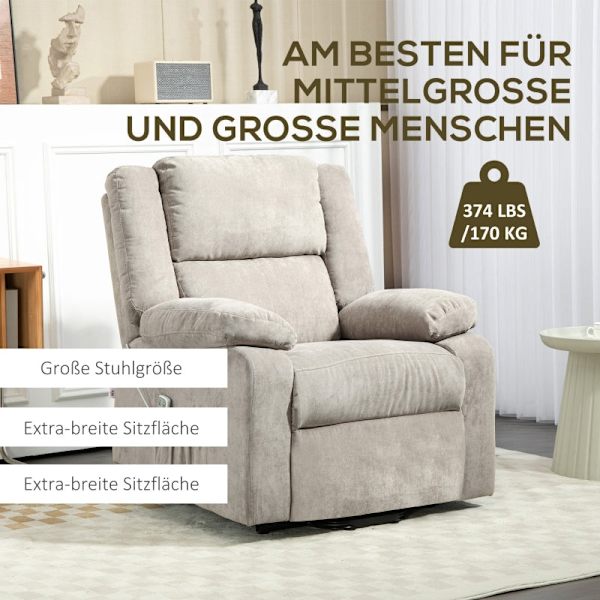 Rootz elektrisk vilstol - Lyftstol - Zero Gravity Senior Chair - Ståhjälp - Mobilitetshjälp - Ljusgrå - Plysch - 91cm x 93cm x 105cm