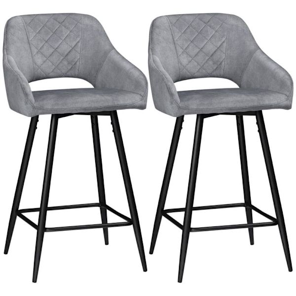 Rootz Set med 2 barstolar i retrodesign - sammetslook - inkl. Fotstöd - Grå - 50 cm x 53 cm x 94 cm