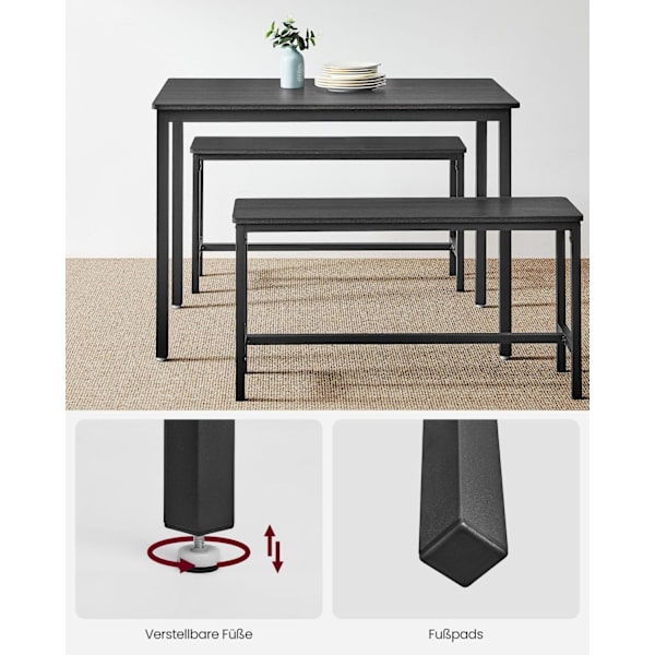 Rootz Matbordsset - Spånbord - Stålbänk - Modernt - 70cm x 110cm x 75cm