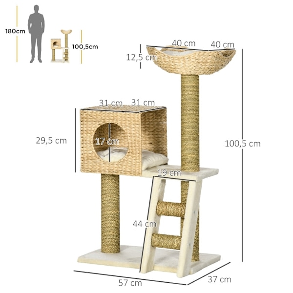 Rootz Cat Tree Skrapstolpe - Flera nivåer Klätterträd - Mysigt katthus - Sisal Skrapstolpar - Spånskiva Ram - 57cm x 37cm x 100,5cm