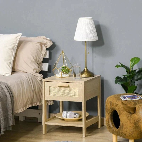 Rootz Bedside Table - Bedside Table - Bedside Table - Side Table - Drawer Storage Shelf - Natural - 40 x 40 x 48 cm