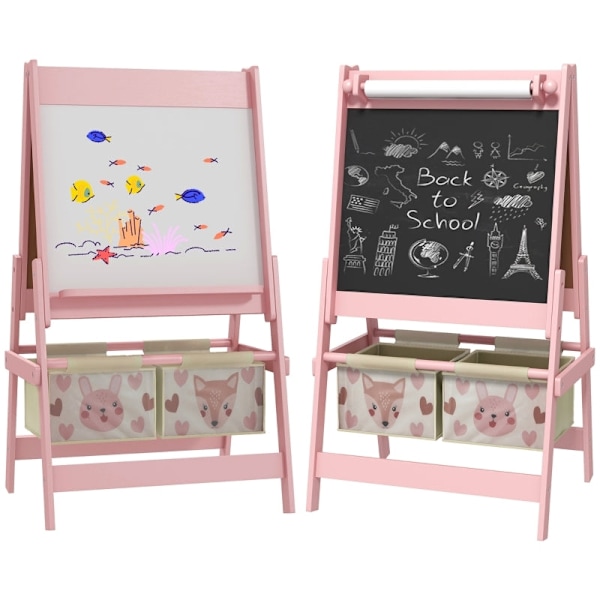 Rootz 3-in-1 lasten maalausteline - Lasten taideasema - Creative Play Board - Liitutaulu, Valkotaulu, Paperirulla - Säilytyskorit - 54 cm x 46,5 cm x