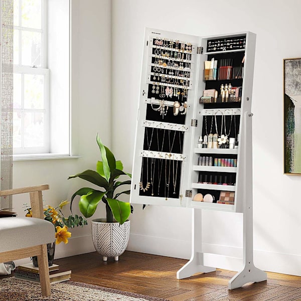 Rootz Smykkespejl - Smykkeskab - Spejlskab - MakeUp Organizer - Rammeløs - Låsbar - Hvid - MDF - 41,2 x 36,5 x 152 cm