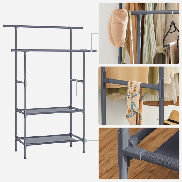 Rootz Grey -vaateteline - Vaateteline - Vaatekaapin järjestäjä - Metalliputket - Kuitukangas - Muoviliittimet - 114cm x 45cm x 171cm - 3kg - 15kg per
