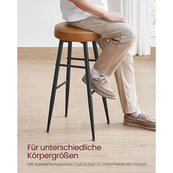 Rootz Ekho Collection - 2-delad barstolsset - Karamellbrun - konstläder - Stålram - 51,6 cm x 51,6 cm x 76,2 cm