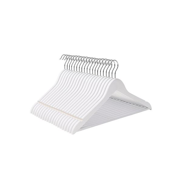 Rootz Klädhängare - Anti-halkdesign - Lönnträ - Paket om 50 - Noggrant slipade - Förkromade - Hängkrokar - Hög kvalitet - Vit - 44,5 x 23 x 1,2 cm