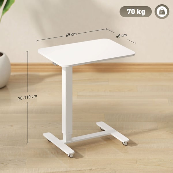 Rootz Steh Desht Højde Justerbart skrivebord - Mobil bærbar bord - Ergonomisk arbejdsområde - Sit/Stand Option - White - 65 cm x 48 cm x 70-110 cm
